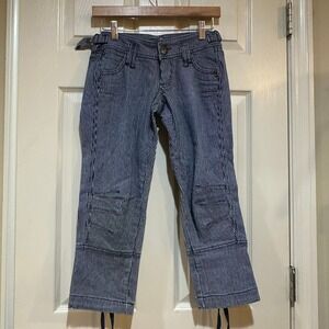 BB Dakota Hickory Stripe Cropped Utility Pants Navy Blue White Size 0 HT143295HH